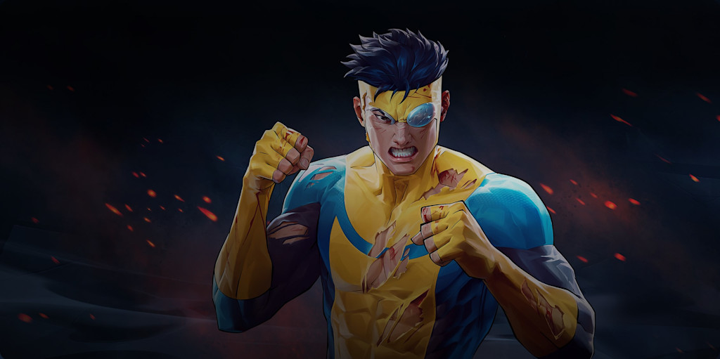 Invincible with his fists up 