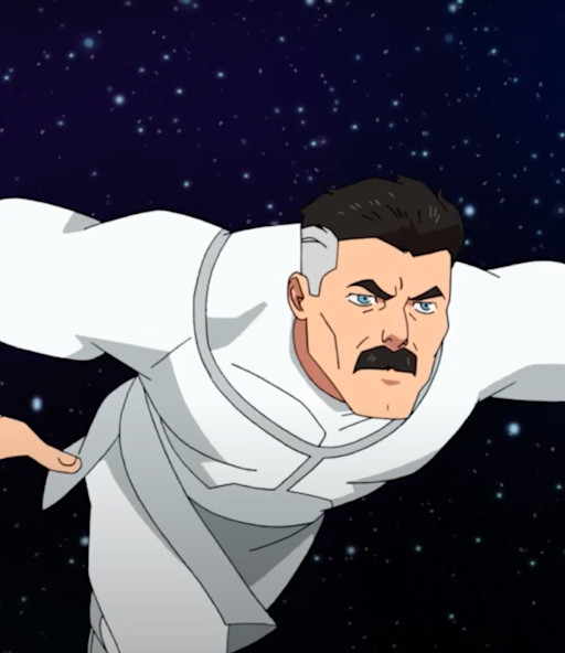 Omni-man flying in space